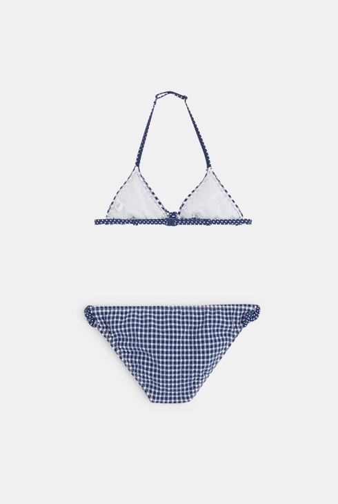Maillot bikini triangle vichy bleu fille 2