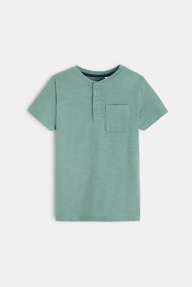 T-shirt serafino tinta unita verde bambino 1