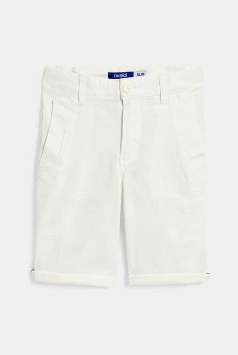 Fantovske bele enobarvne platnene oprijete bermuda hlače 1