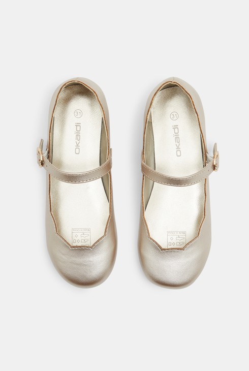 Ballerinas in Metallic-Optik mit Riemchen Weiß Mädchen 2