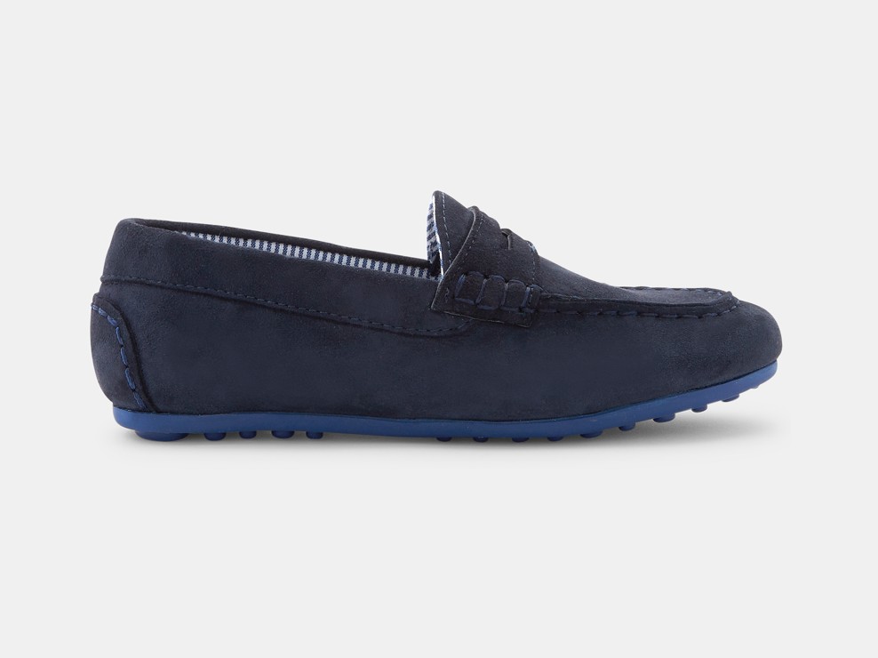 Mokassin aus einfarbigem Pigskin-Leder Blau Jungen 1
