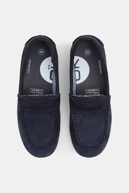 Mokassin aus einfarbigem Pigskin-Leder Blau Jungen 2