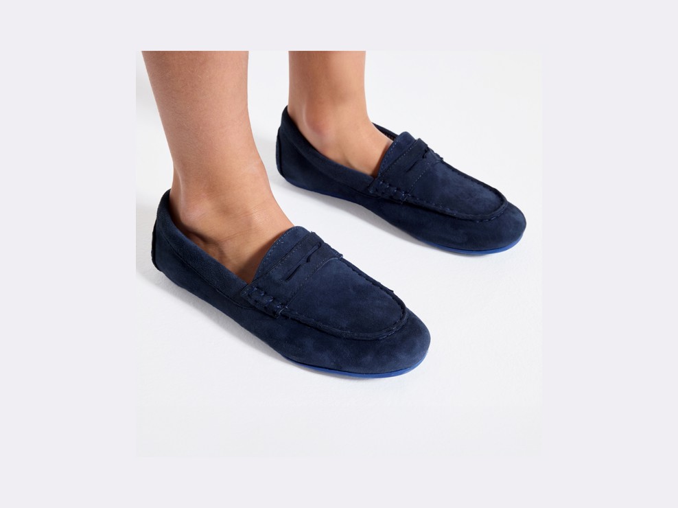 Mocassins croûte de cuir uni bleu garçon 1