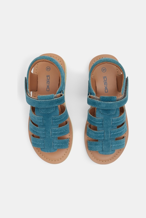 Sandales mix matière cuir à scratch bleues garçon