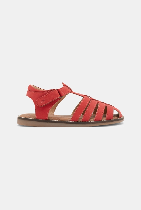 Sandali stringati in pelle con chiusura a strappo rosso bambino 1