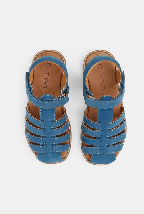 Sandale multibrides cuir à scratch turquoise garçon 2