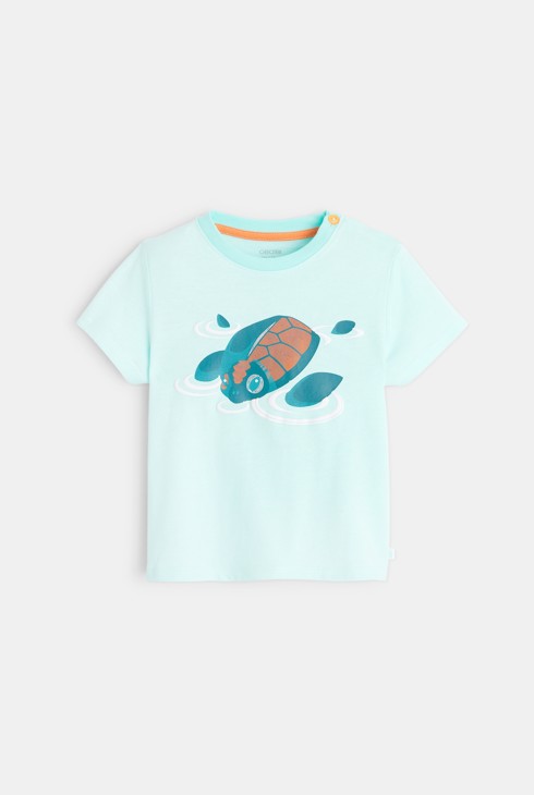 Majica s tankimi črtami in motivom želve turkizna dojenček deček 1