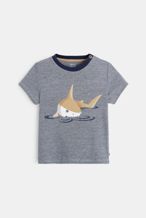 T-shirt fines rayures motif requin bleu bébé garçon 1