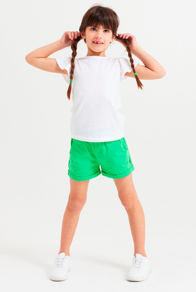 Short en jersey uni vert fille 1