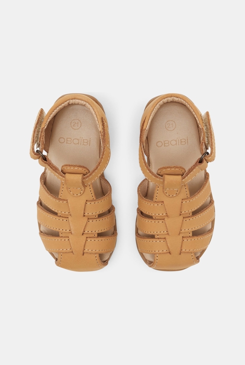 Sandales premiers pas tout cuir beige bébé garçon