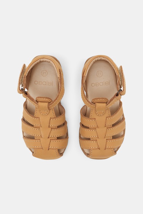 Skórzane sandałki na pierwsze kroczki beżowy niemowlę chłopiec 2