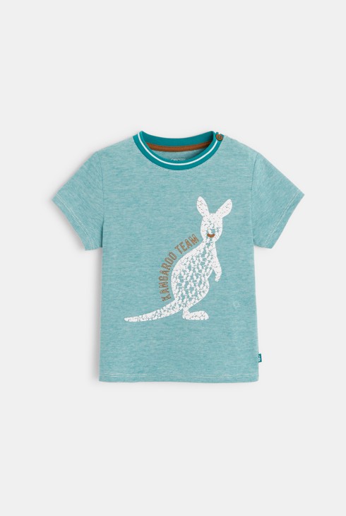 Majica s tankimi črtami in motivom kenguruja zelena dojenček deček 1