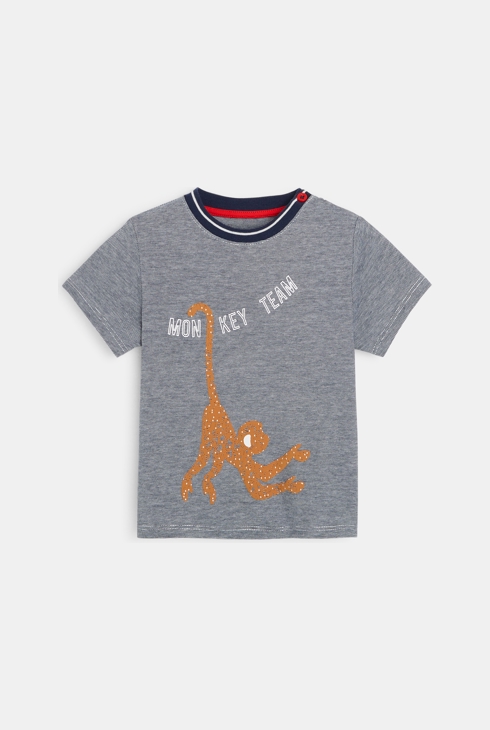 T-Shirt mit schmalen Streifen und Affenmotiv Blau Baby Jungen 1