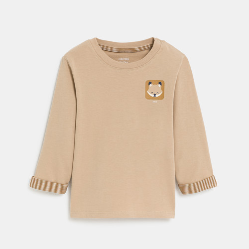 T-shirt Renard Beige Garçon - Beige Noix - 3M - OBAIBI
