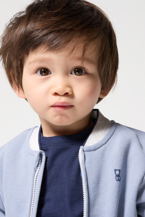Chaqueta teddy con cremallera de muletón suave azul bebé niño 1