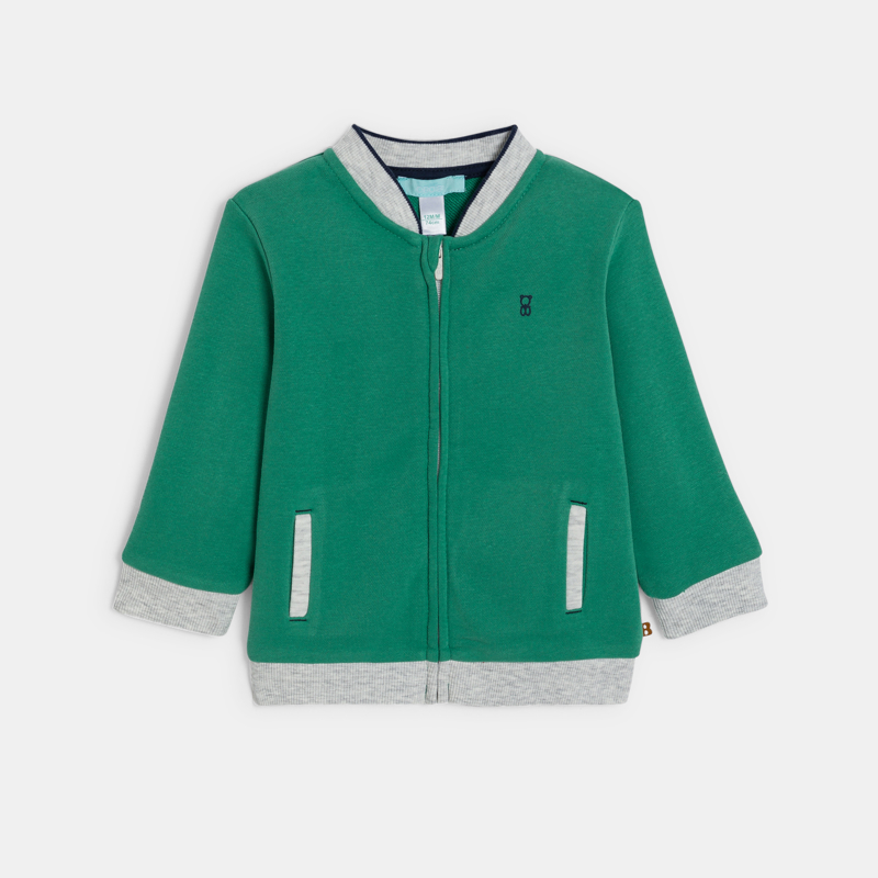 Collegejacke Reißverschluss weicher Molton grün Kleinkind Junge