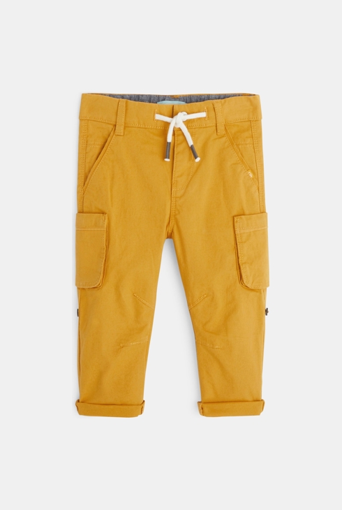 Prilagodljive raztegljive bombažne hlače  rumena dojenček deček 1