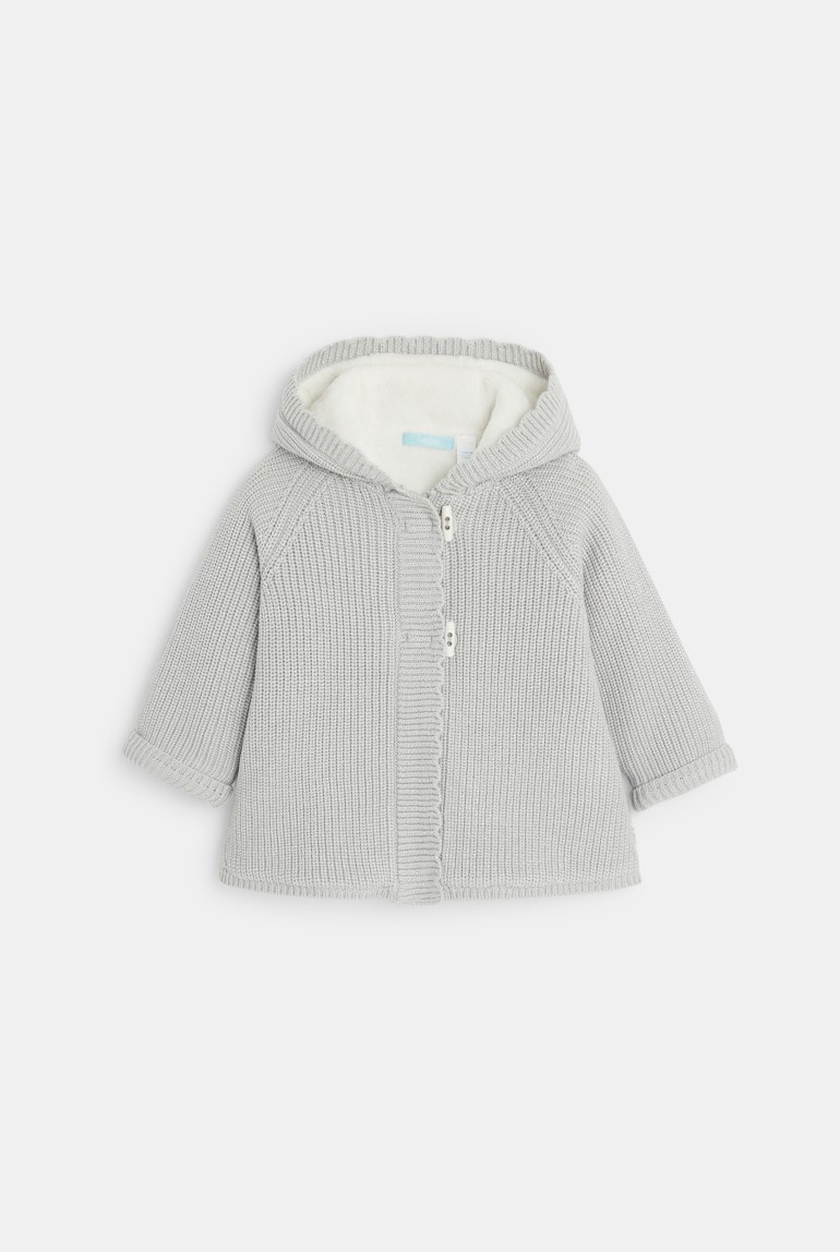 Manteau-pull tricot irisé fourré gris bébé fille 1