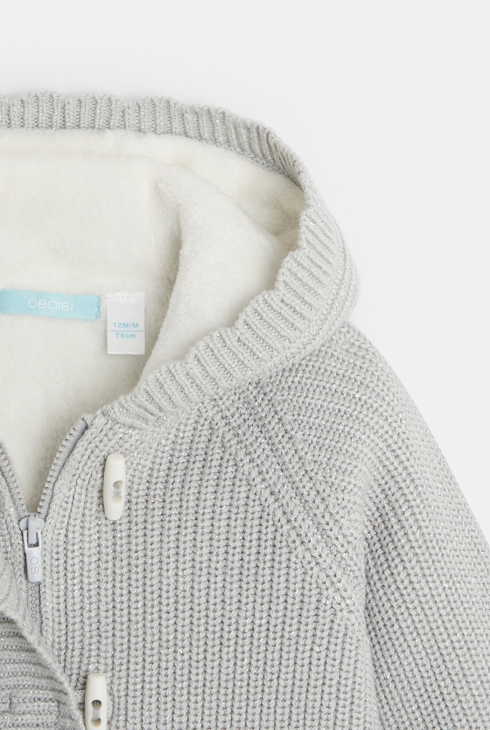 Manteau-pull tricot irisé fourré gris bébé fille