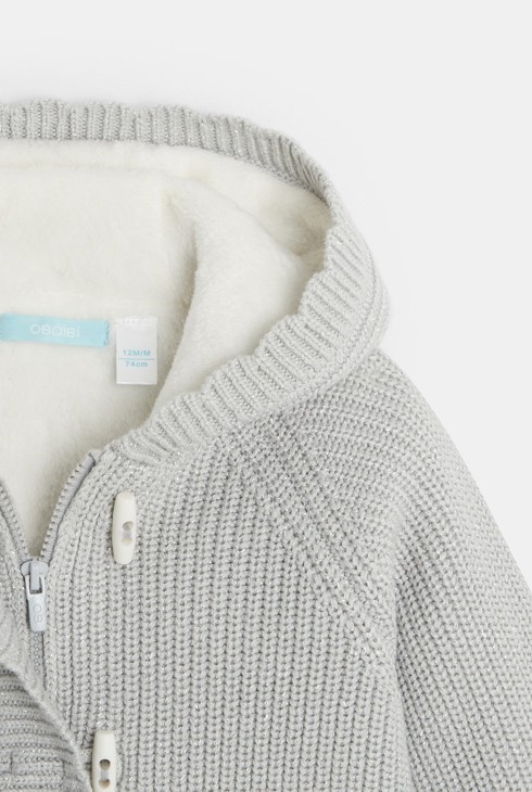 Manteau-pull tricot irisé fourré gris bébé fille 2