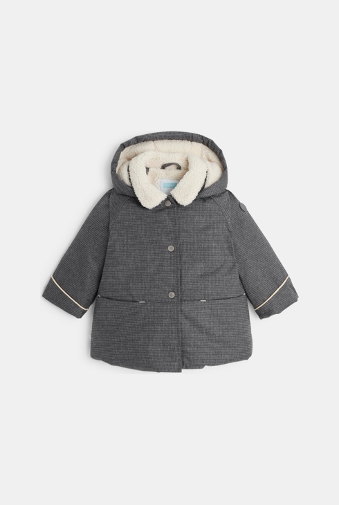 Manteau carreaux pied-de-poule fourré gris bébé fille 1