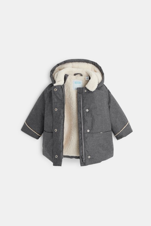 Manteau carreaux pied-de-poule fourré gris bébé fille 2