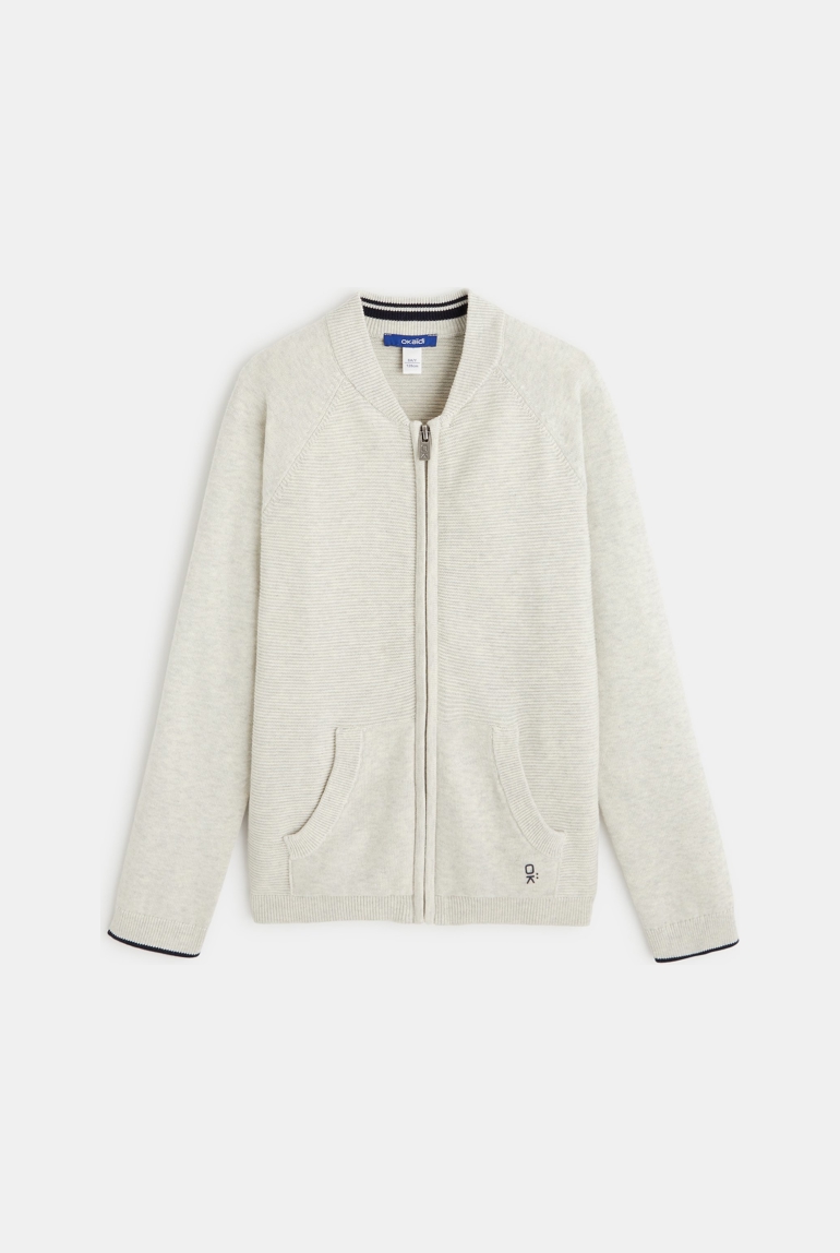 Gilet teddy zippé en maille fine blanc garçon 1