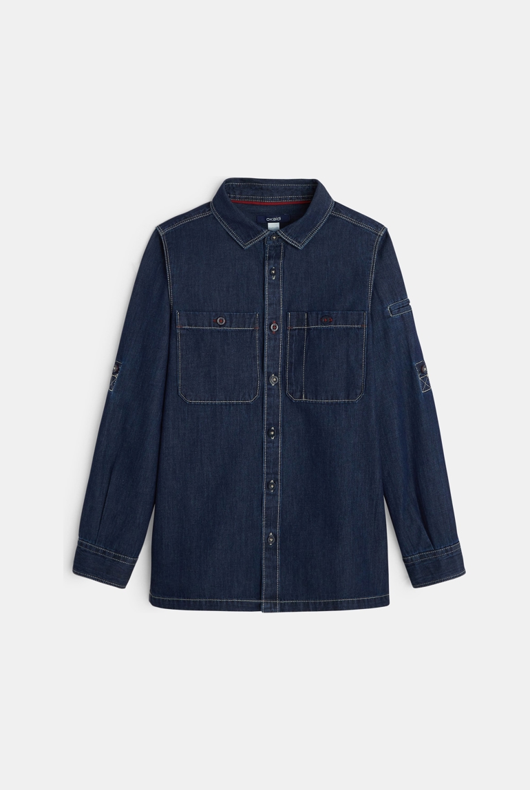 Chemise manches longues en jean brut bleue garçon 1