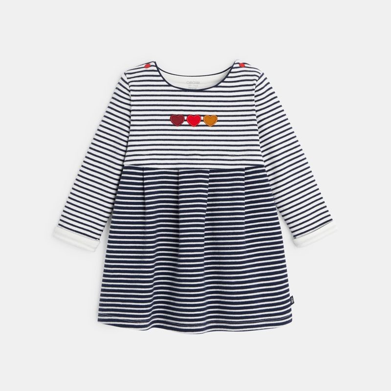 Gestreiftes Strickkleid mit Herzen Blau Baby Mädchen