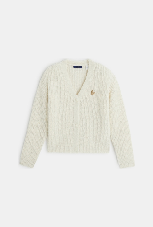 Jopica z rebrastega pletiva z gumbi bela deklica 1