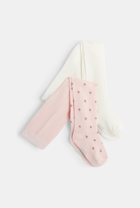 Collants côtes unis et fleurs (lot de 2) blancs bébé fille 1