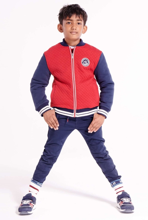 Teddy bicolore en molleton matelassé rouge garçon 1