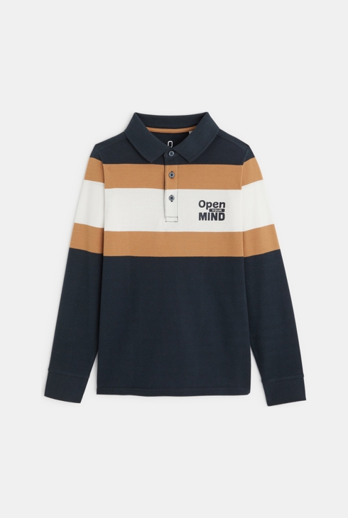 Polo rayé à message "Open your mind" marron garçon 1
