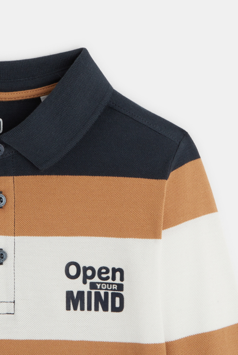 Polo rayé à message "Open your mind" marron garçon 2