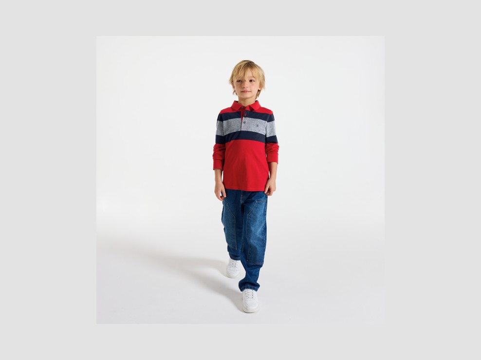 Polo a righe con scritta "Open your mind" rosso bambino 1