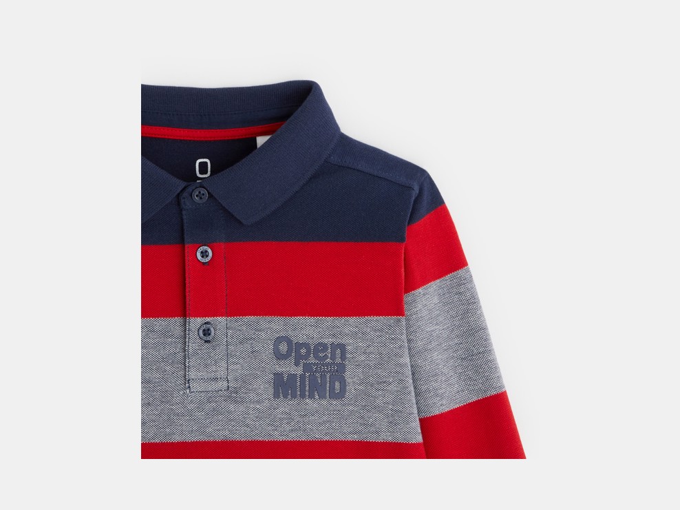 Gestreiftes Poloshirt mit der Aufschrift „Open your mind“ Blau Jungen 2