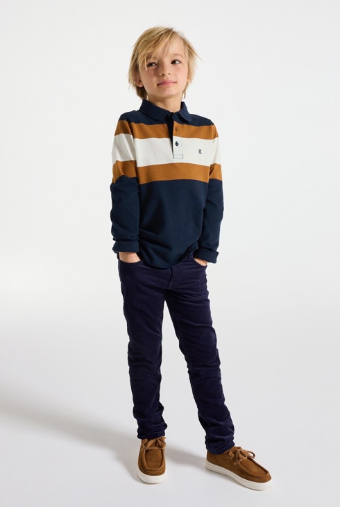 Gestreiftes Poloshirt mit Aufschrift „Open your mind“ für Jungen 1