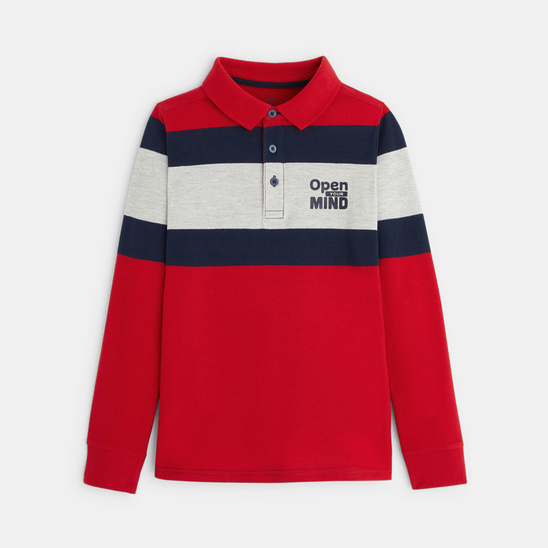 Gestreiftes Poloshirt mit der Aufschrift „Open your mind“ Rot Jungen