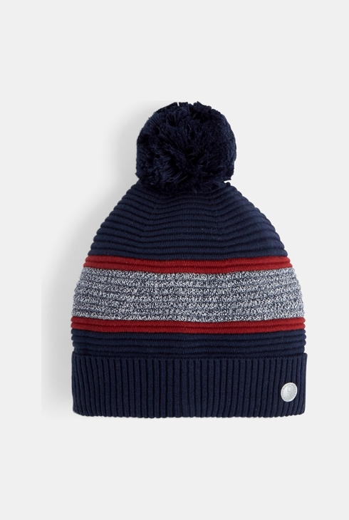 Bonnet bien chaud à pompon bleu garçon 1