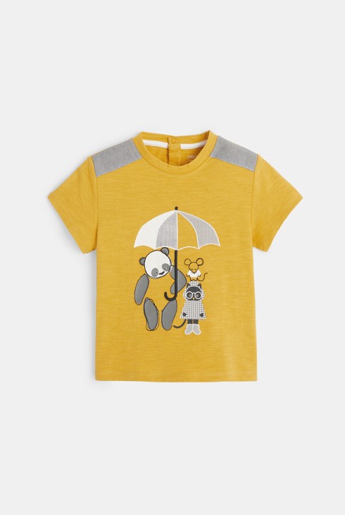 Majica z izvezeno pando, mucko in miško  rumena dojenček deček 1