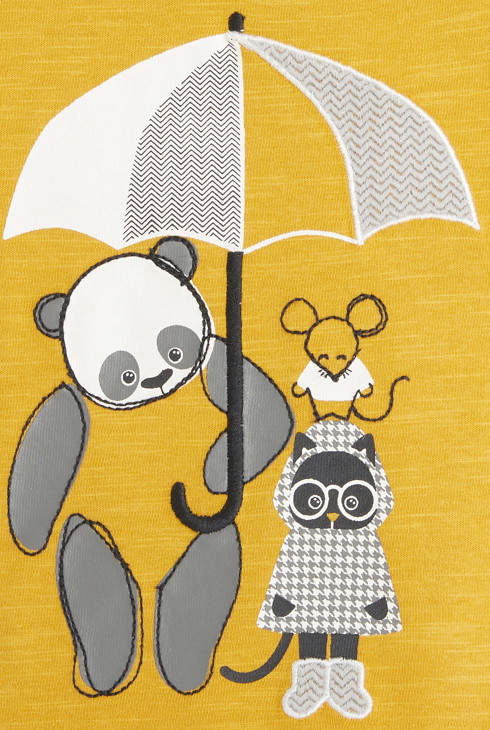 Majica z izvezeno pando, mucko in miško  rumena dojenček deček 2