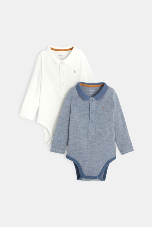 Body maille côtelée et col polo (lot de 2) bleu naissance 1