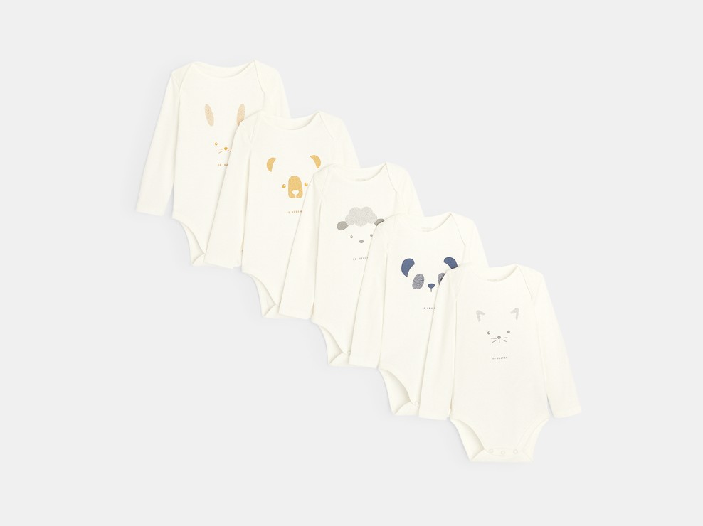 Body col américain frimousse (lot de 5) blanc naissance 1