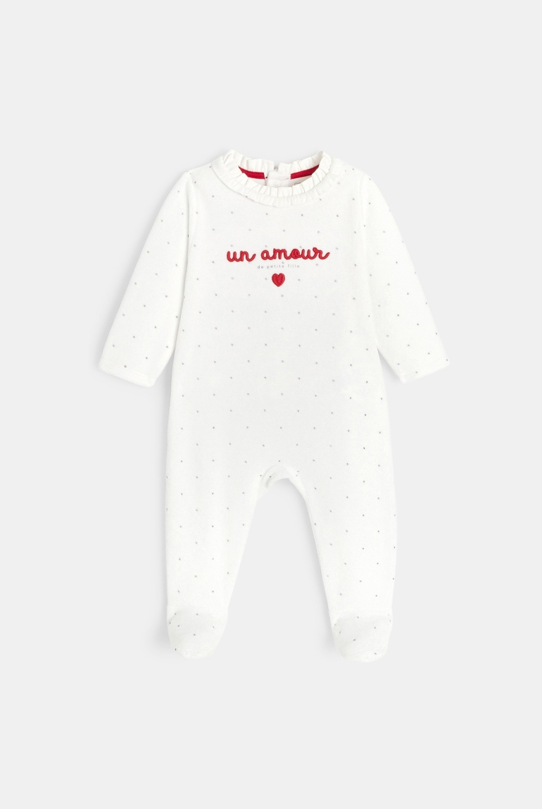 Dors-bien velours brodé 3D blanc bébé fille 1