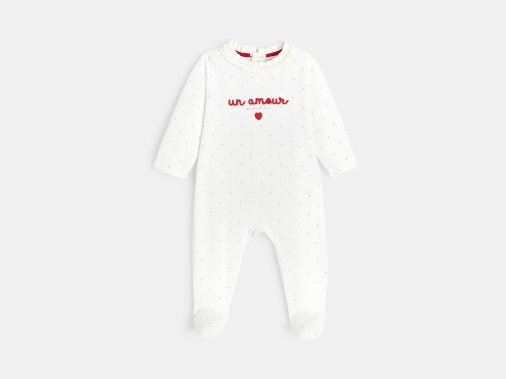 Dors-bien velours brodé 3D blanc bébé fille 1