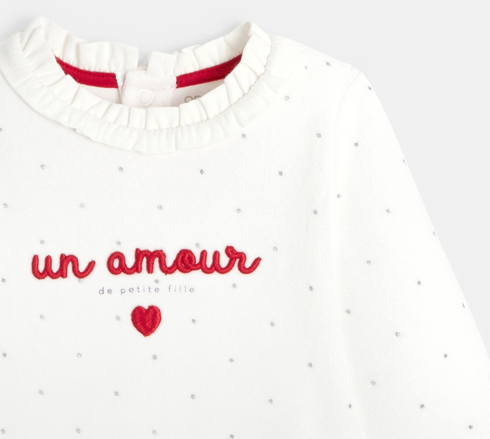 Pinstripe velvet footed sleeper with a 3D embroidery 2