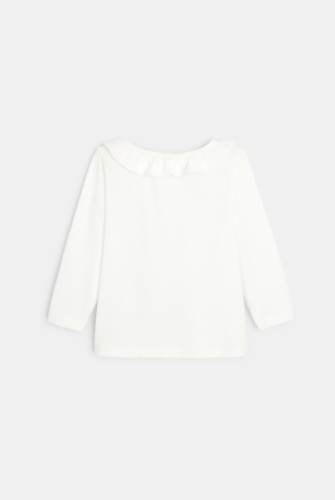 Gemustertes T-Shirt mit gerüschtem Kragen Beige Baby Mädchen 2