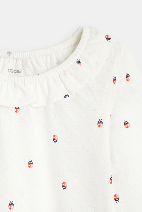 Weißes Baby-T-Shirt in modischem Strick und mit volantiertem Kragen für Mädchen