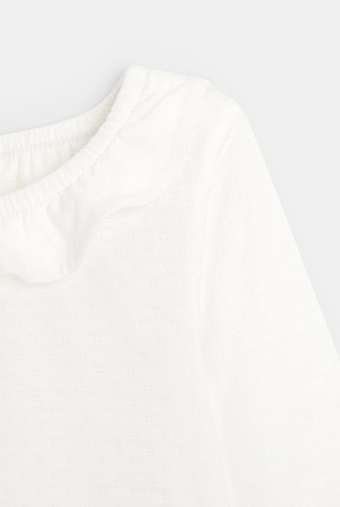 T-shirt col volanté maille fantaisie beige bébé fille 2