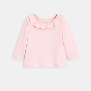 T-shirt col volanté maille fantaisie rose bébé fille 1